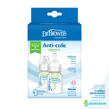 Natural Flow Anti-Colic Options+ Narrow Baby Bottle, 2Oz/60Ml, Preemie Flow, 0M+, 2 Pack