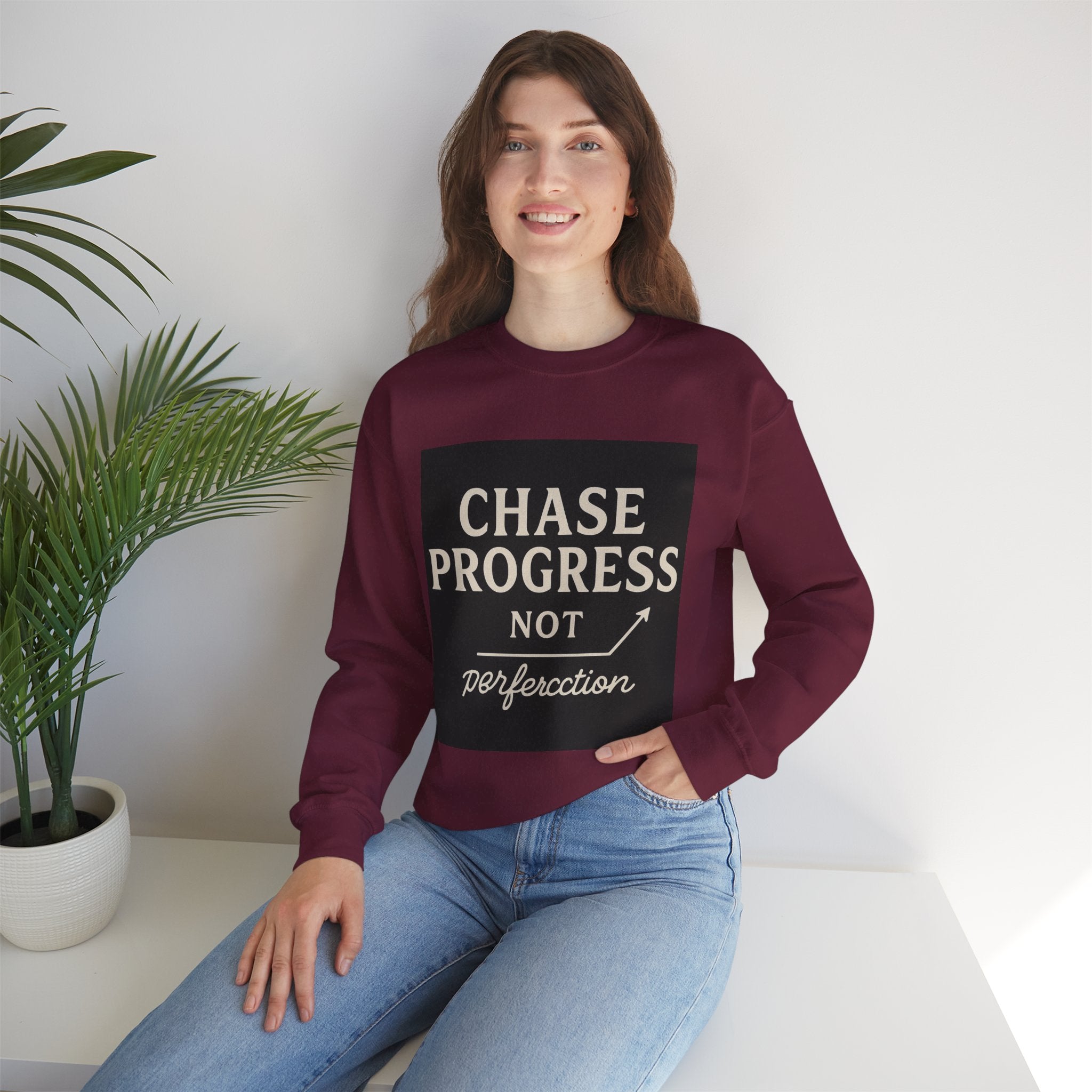 Crewneck Sweatshirt - Chase Progress Not Perfercction Motivational Design