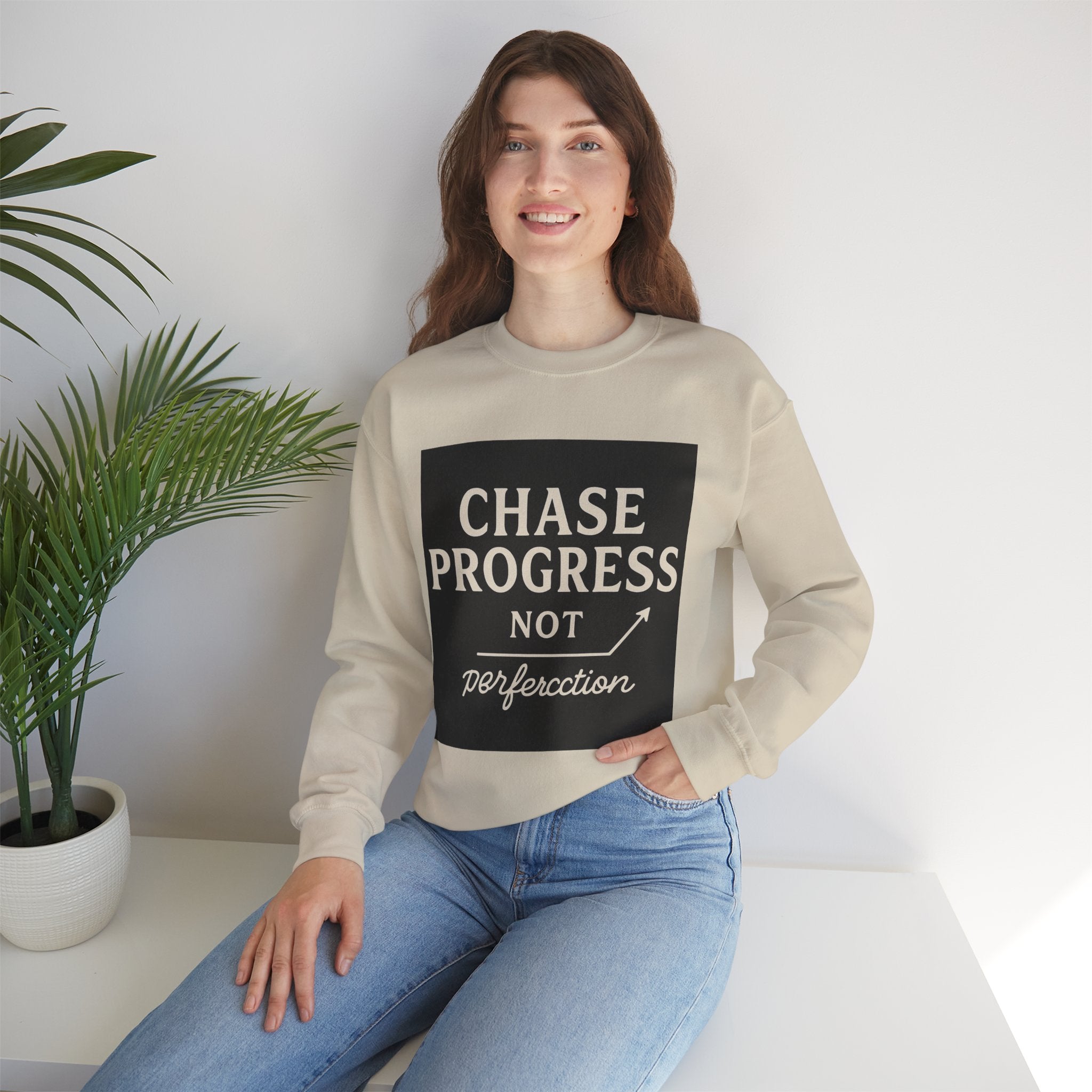 Crewneck Sweatshirt - Chase Progress Not Perfercction Motivational Design