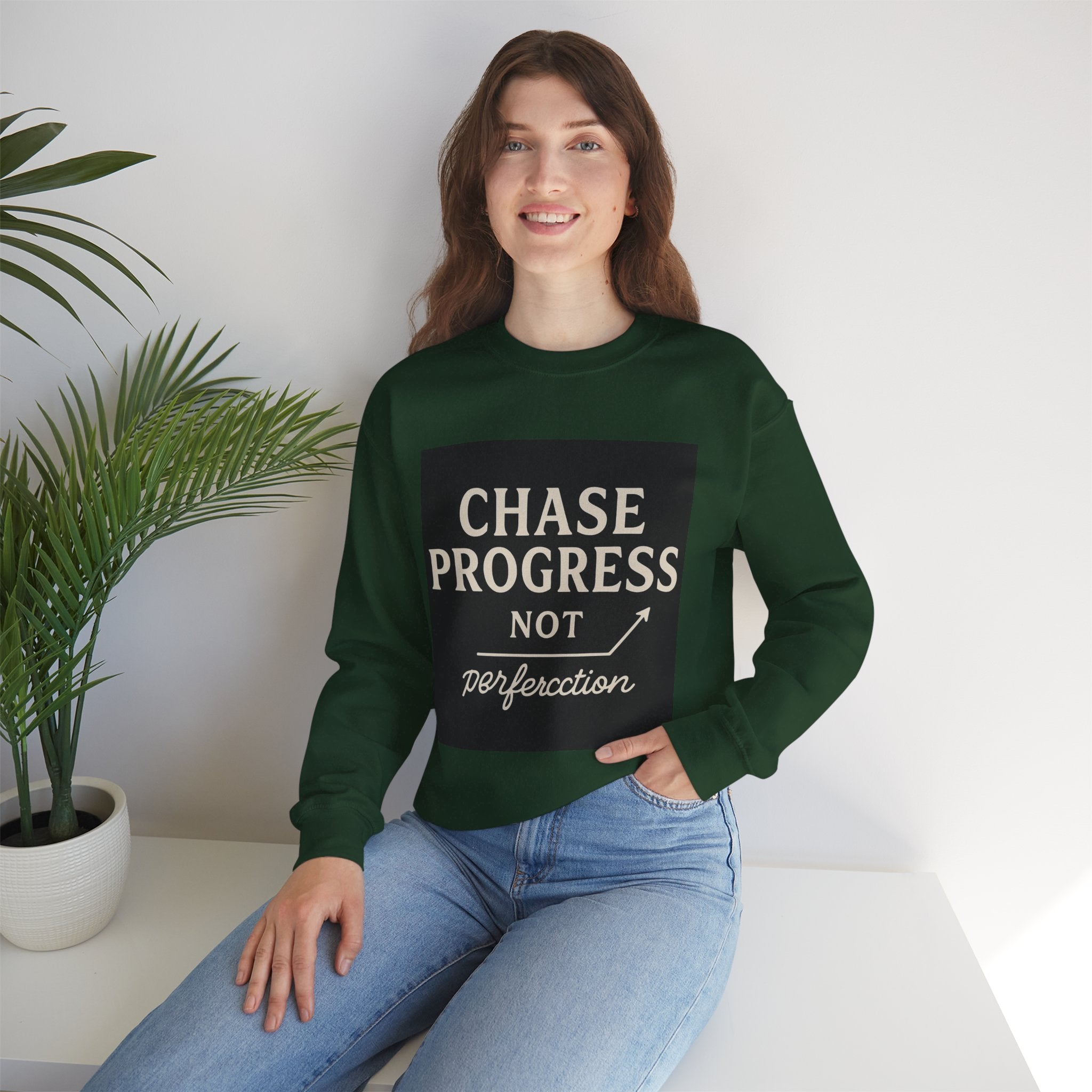 Crewneck Sweatshirt - Chase Progress Not Perfercction Motivational Design