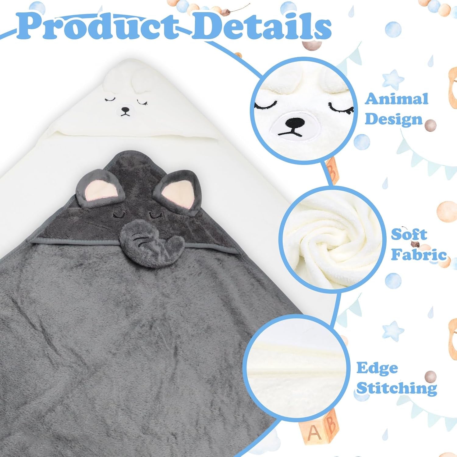 2 PCS Baby Hooded Towels – Ultra Soft & Absorbent Newborn Bath Towels with Storage Bag