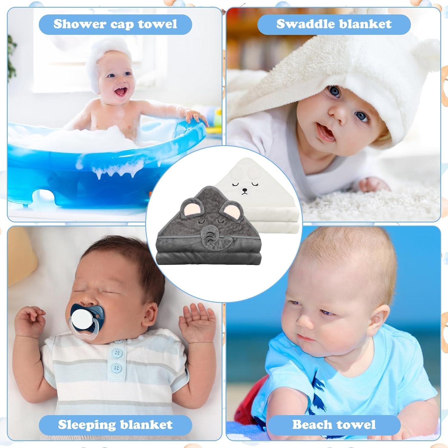 2 PCS Baby Hooded Towels – Ultra Soft & Absorbent Newborn Bath Towels with Storage Bag