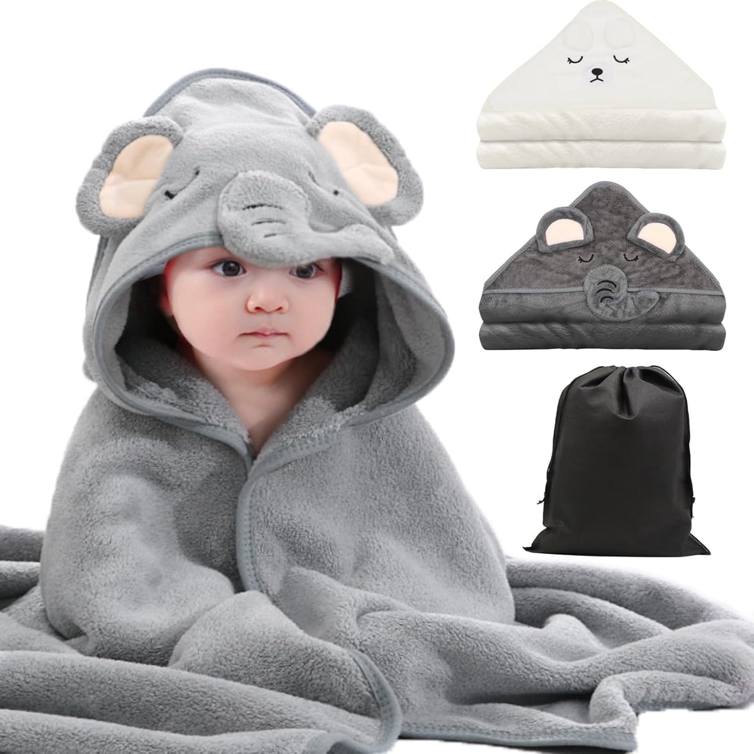 2 PCS Baby Hooded Towels – Ultra Soft & Absorbent Newborn Bath Towels with Storage Bag