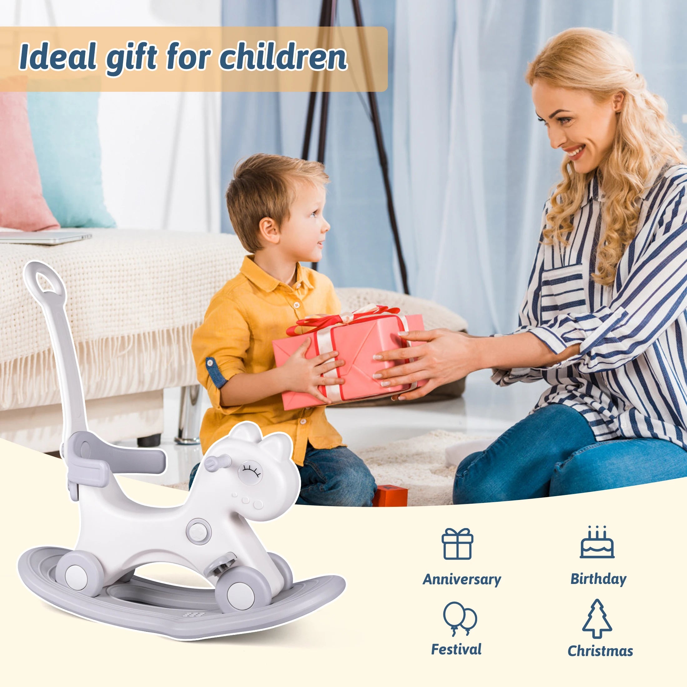 Toddler Rocking Horse – 4-in-1 Ride-On Toy with Safety Handle for Ages 1–3