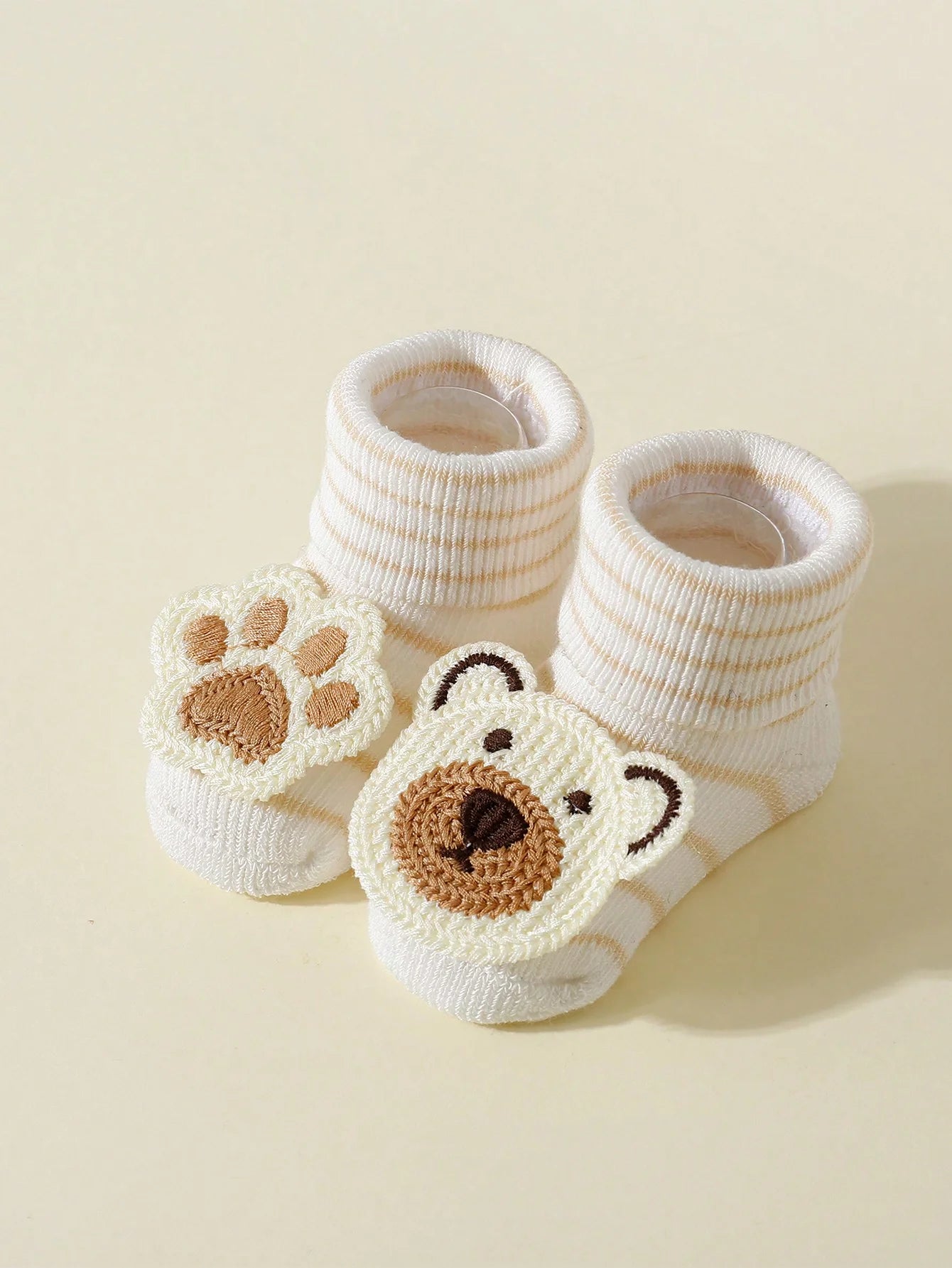 Baby Cartoon Bear Socks – 4 Pairs Non-Slip Soft Cotton Ankle Socks (0–12M)