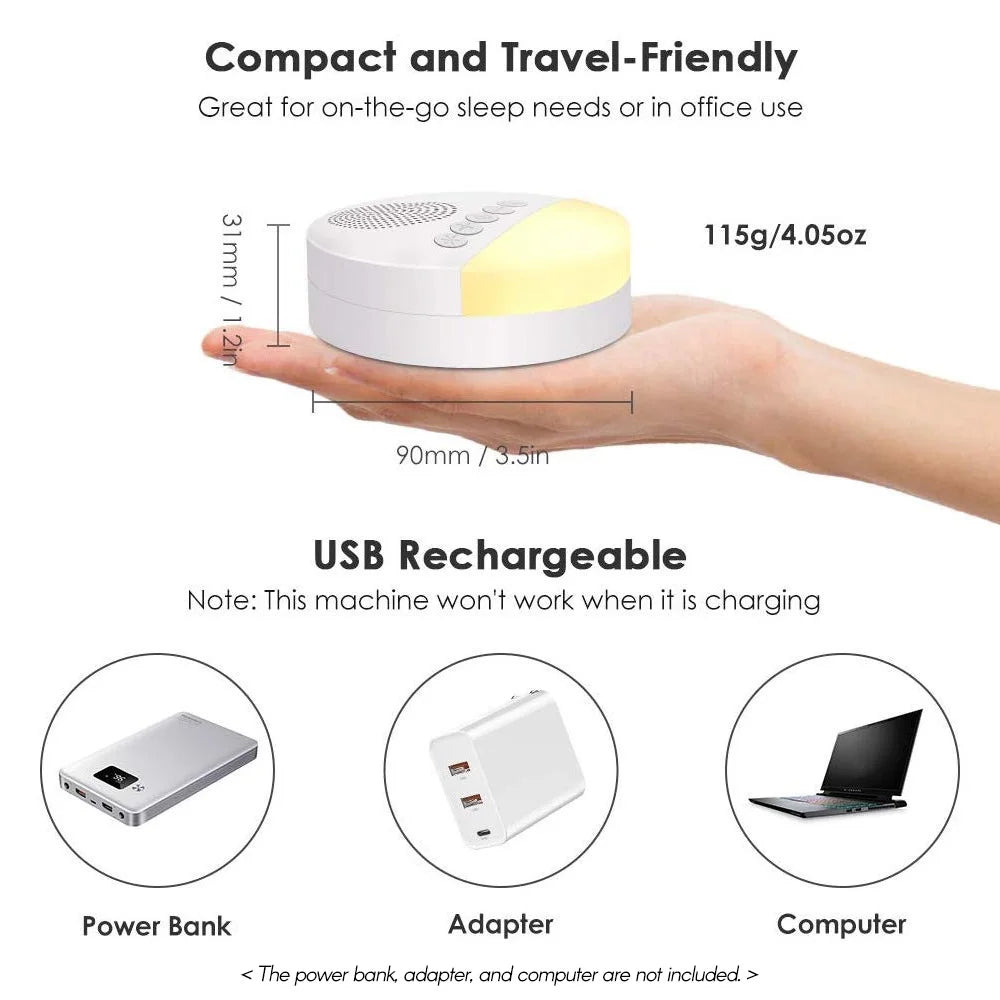 Baby Sleep Aid White Noise Machine - Sound Player with Timer, Night Light & Rechargeable Battery