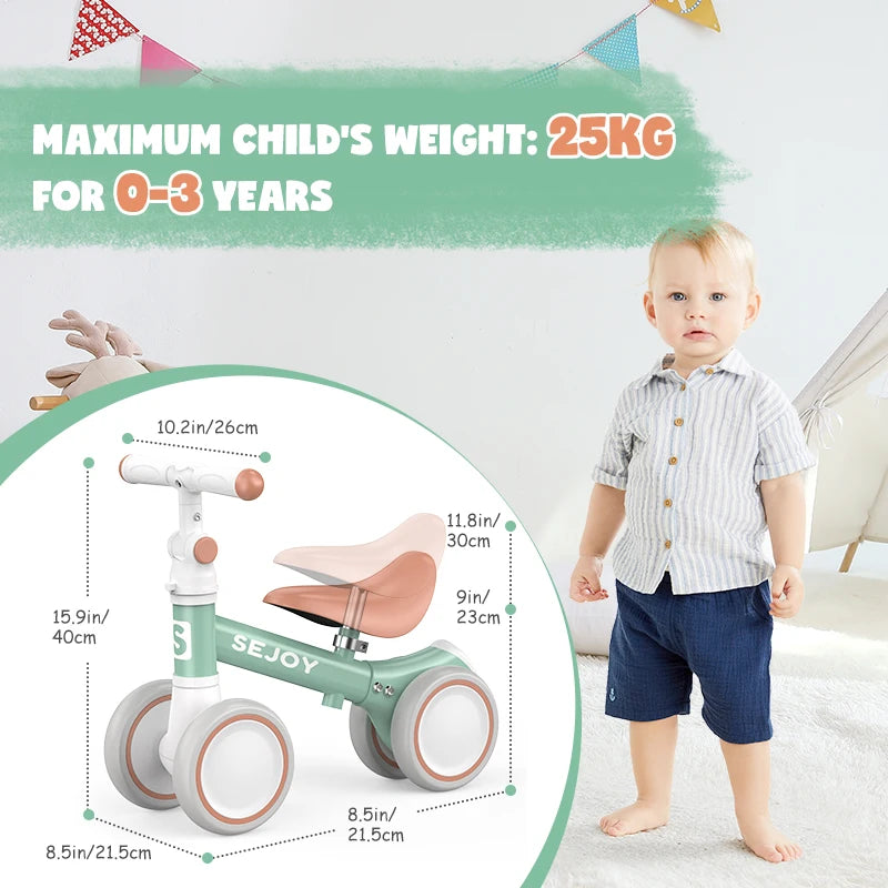Sejoy Baby Balance Bike – 4-Wheel Toddler Bicycle for 10–36 Months