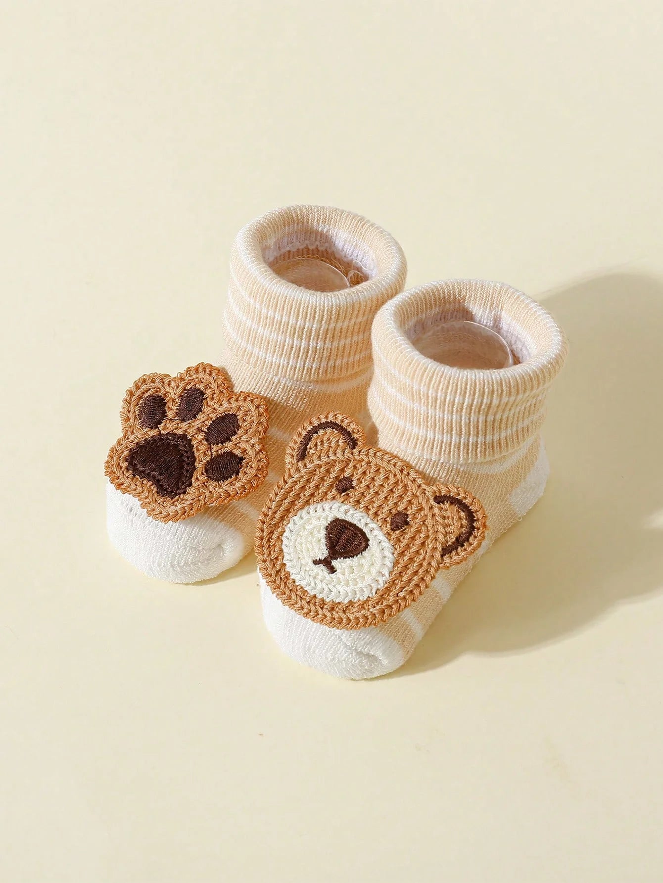 Baby Cartoon Bear Socks – 4 Pairs Non-Slip Soft Cotton Ankle Socks (0–12M)