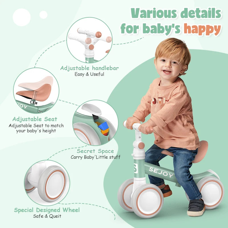 Sejoy Baby Balance Bike – 4-Wheel Toddler Bicycle for 10–36 Months