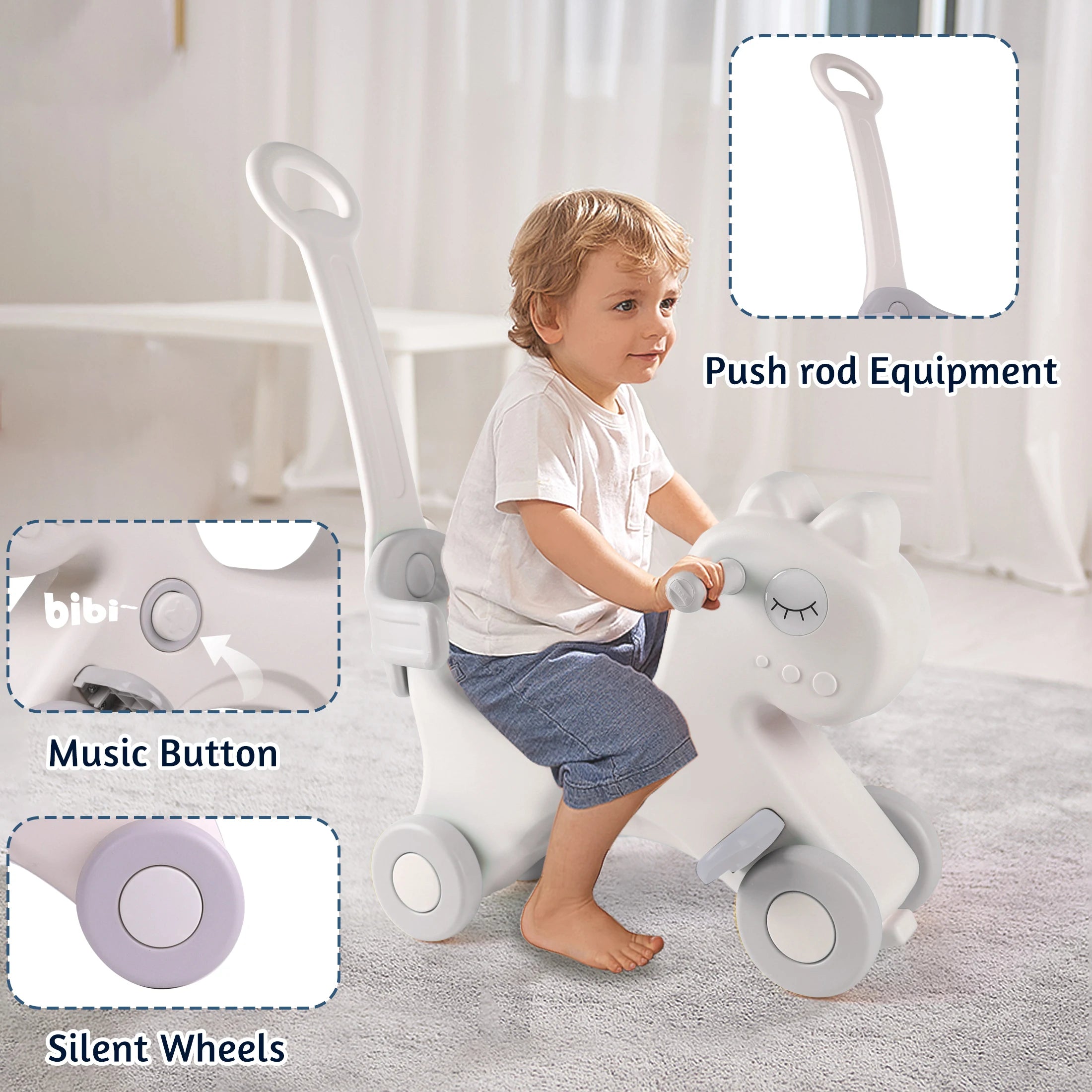 Toddler Rocking Horse – 4-in-1 Ride-On Toy with Safety Handle for Ages 1–3
