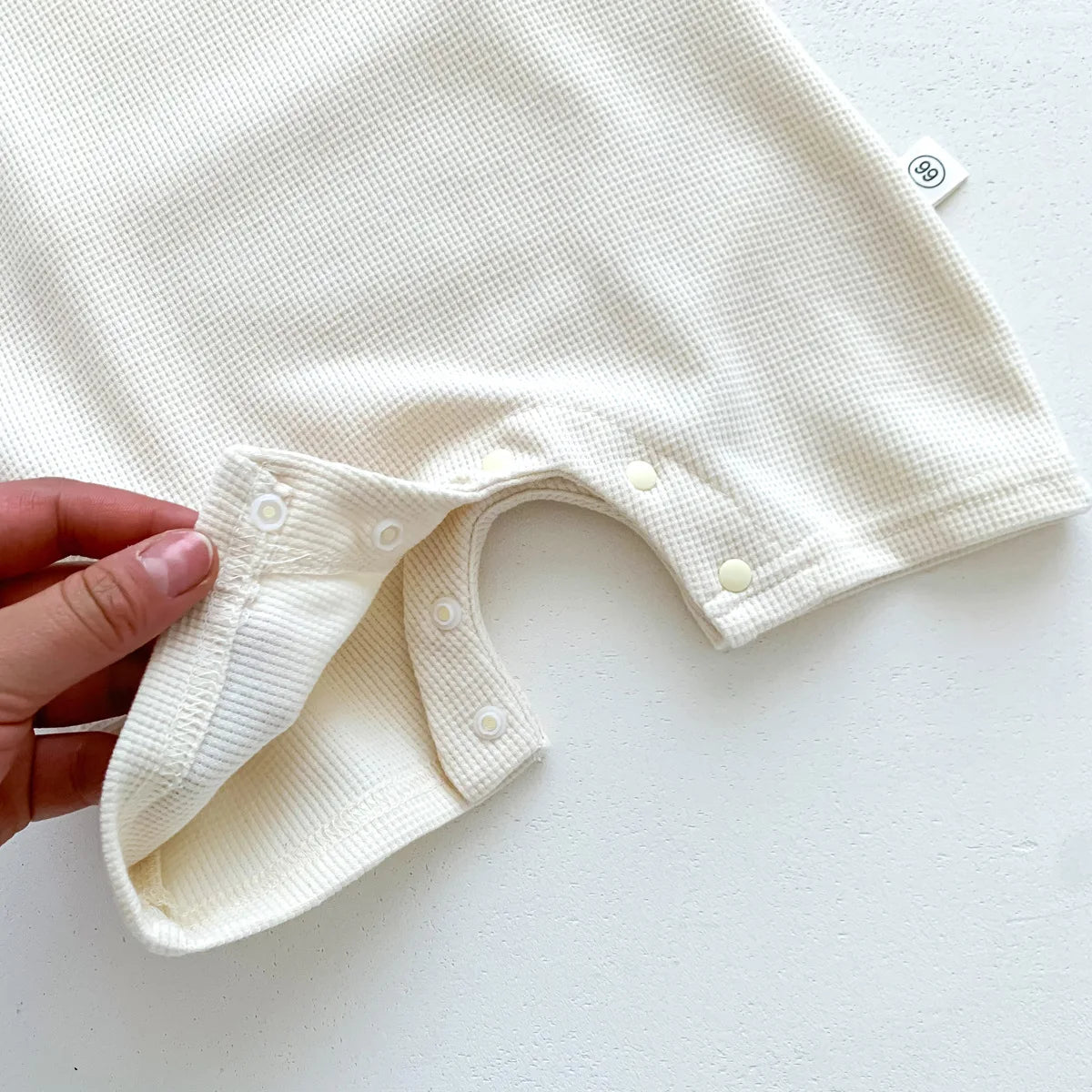Waffle Cotton Baby Romper with Bear Patch & Hat
