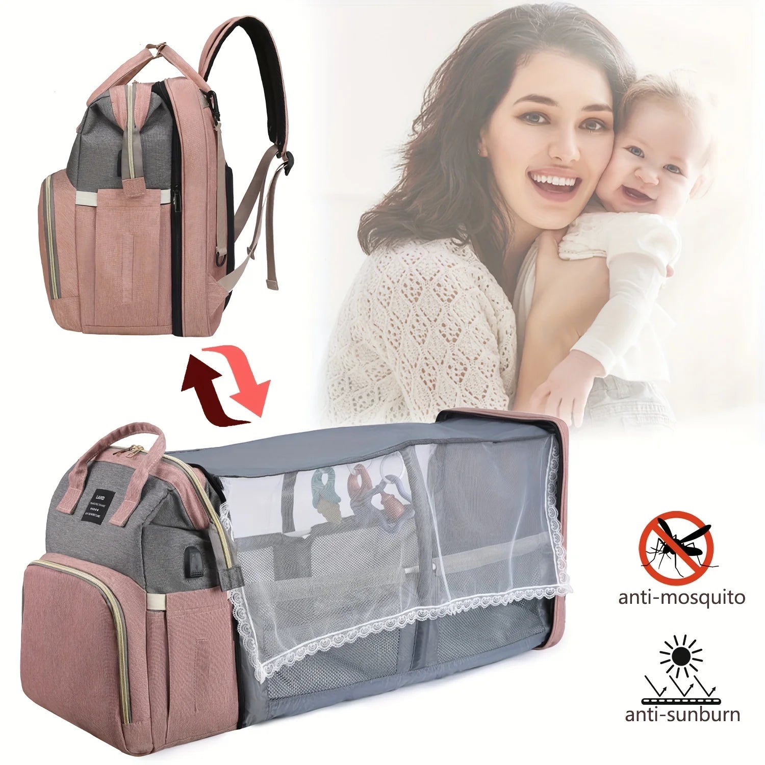 Mommy Bag & Portable Folding Travel Crib – Large Capacity Maternity Backpack for Baby & Mom