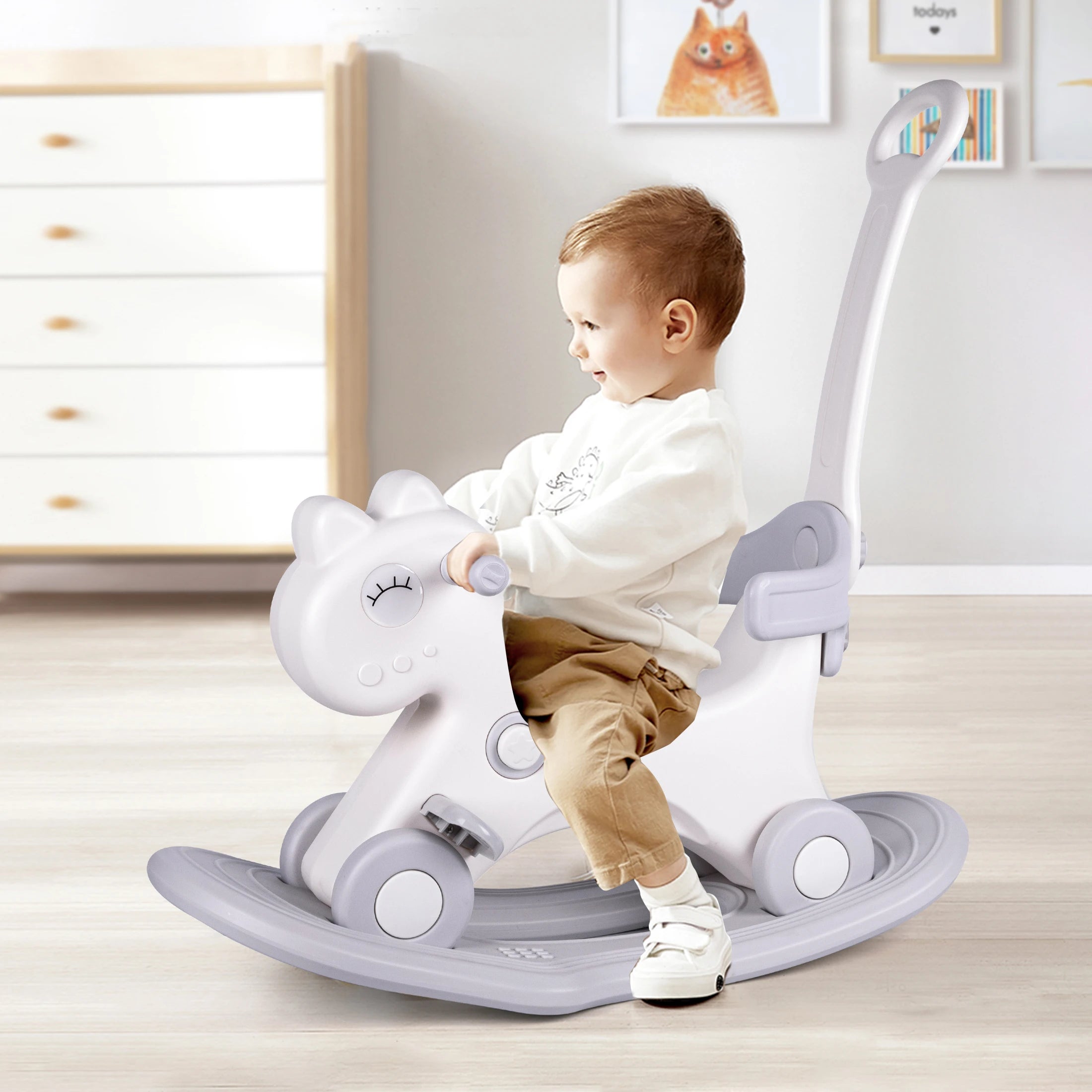 Toddler Rocking Horse – 4-in-1 Ride-On Toy with Safety Handle for Ages 1–3