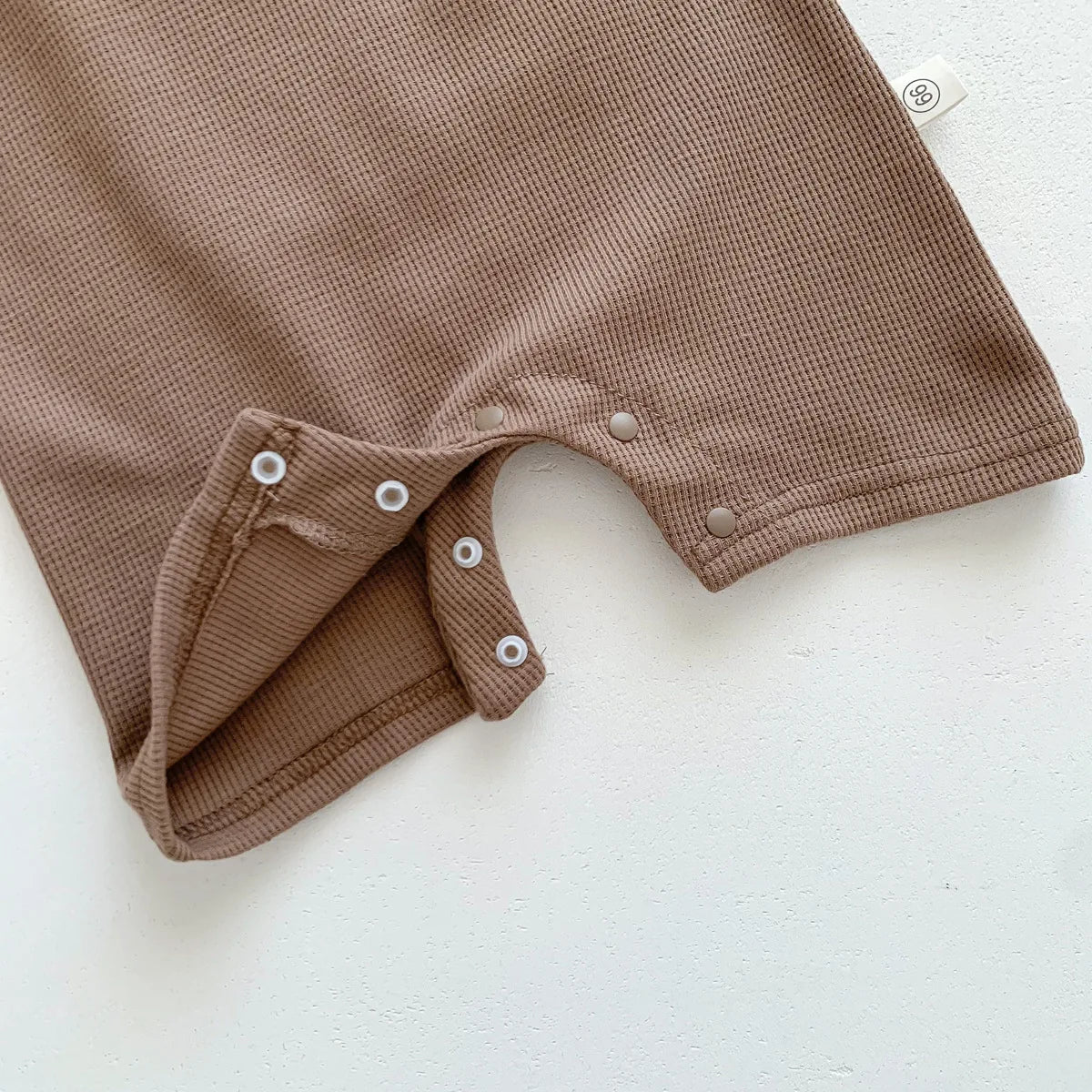 Waffle Cotton Baby Romper with Bear Patch & Hat