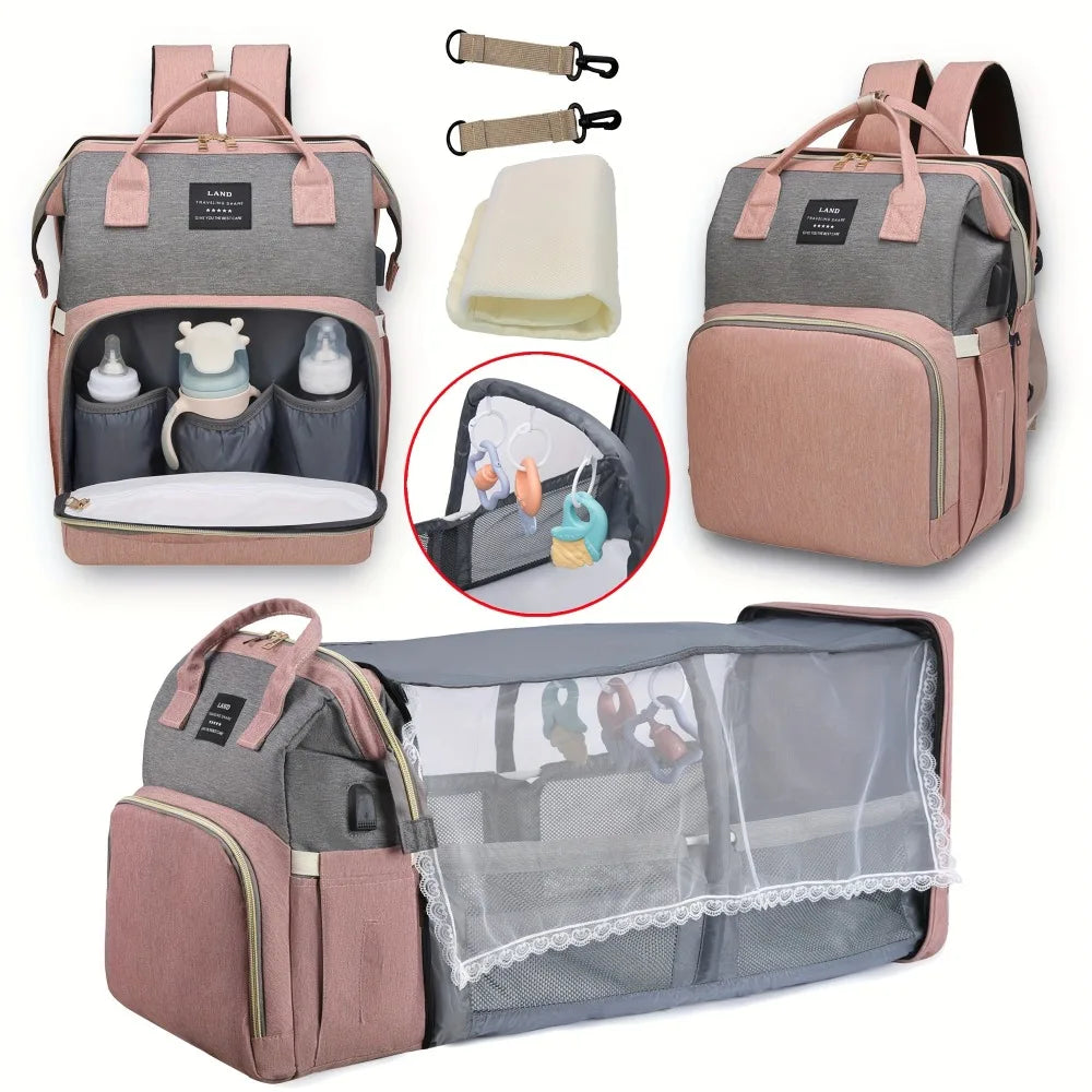 Mommy Bag & Portable Folding Travel Crib – Large Capacity Maternity Backpack for Baby & Mom