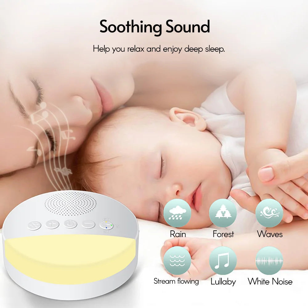 Baby Sleep Aid White Noise Machine - Sound Player with Timer, Night Light & Rechargeable Battery