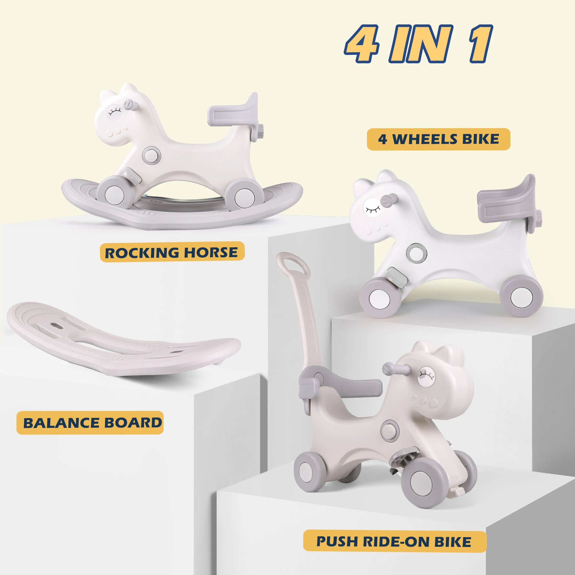 Toddler Rocking Horse – 4-in-1 Ride-On Toy with Safety Handle for Ages 1–3