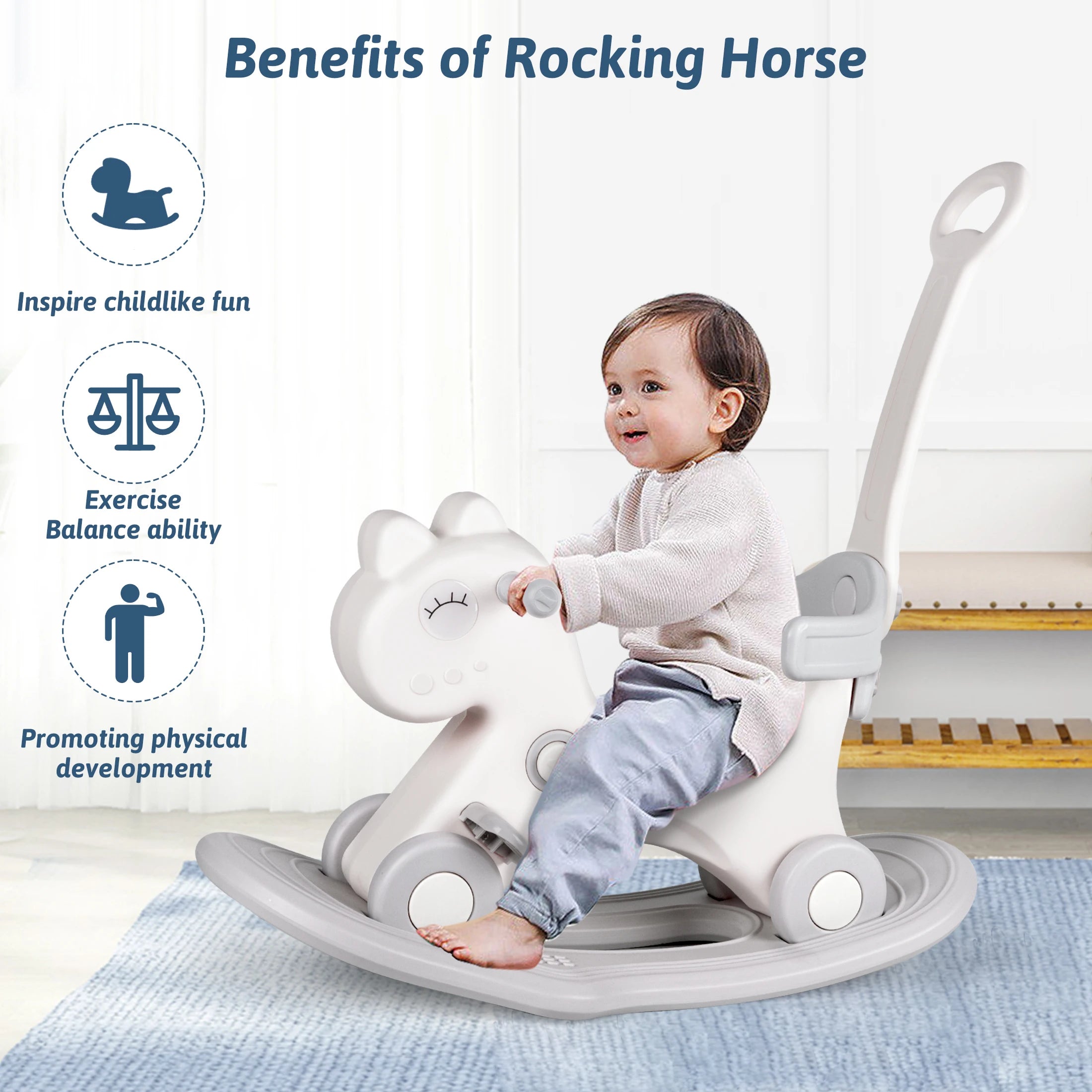 Toddler Rocking Horse – 4-in-1 Ride-On Toy with Safety Handle for Ages 1–3