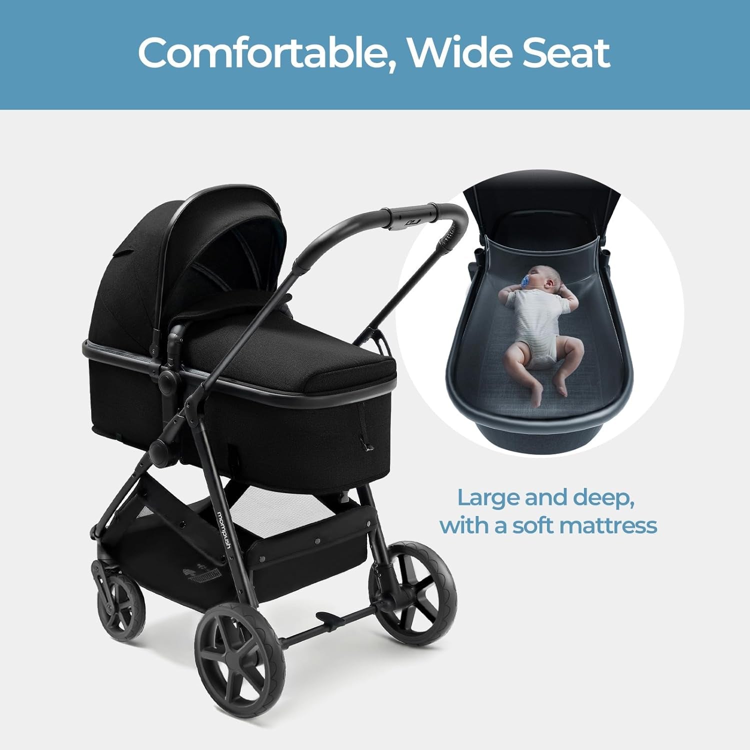 Wiz 2 in 1 Baby Stroller with Bassinet Mode, Convertible Infant Stroller for Newborn and Toddler with Reversible Seat and Large UPF 50+ Canopy