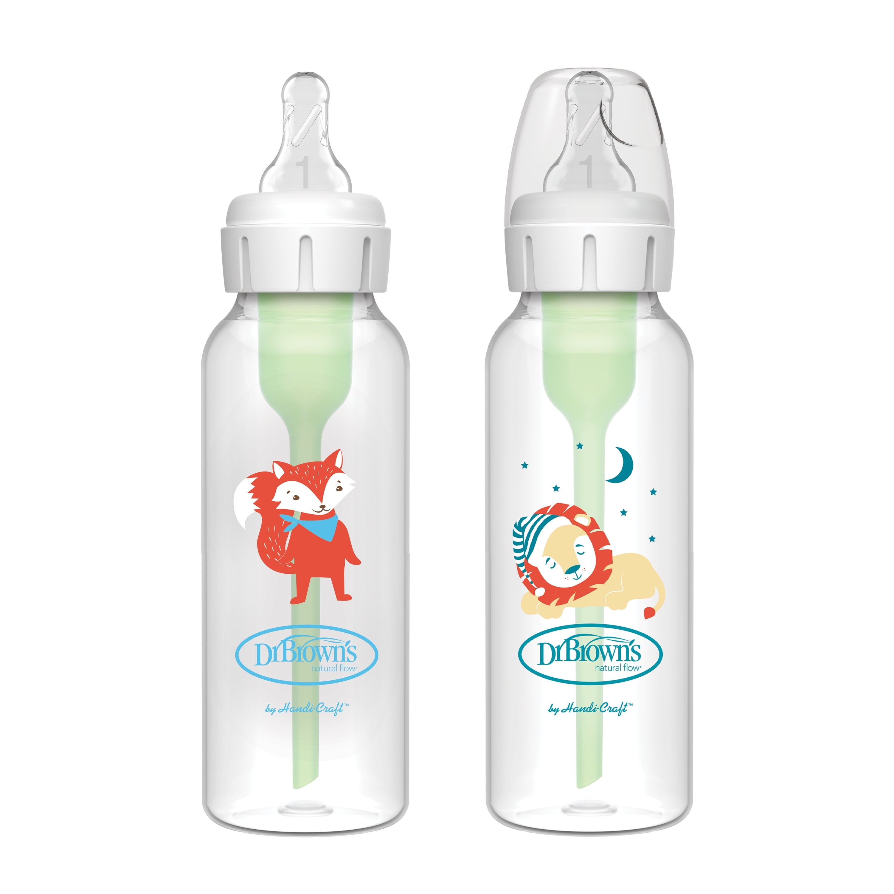 Natural Flow Anti-Colic Options+ Narrow Baby Bottle, Fox/Lion, 8 Oz, 0M+, 2 Pack
