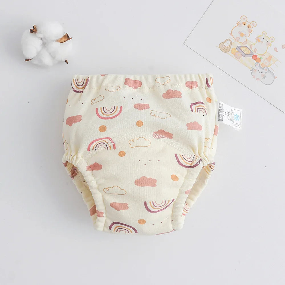 Parwani reusable baby training pants with pastel rainbow and cloud pattern on soft fabric