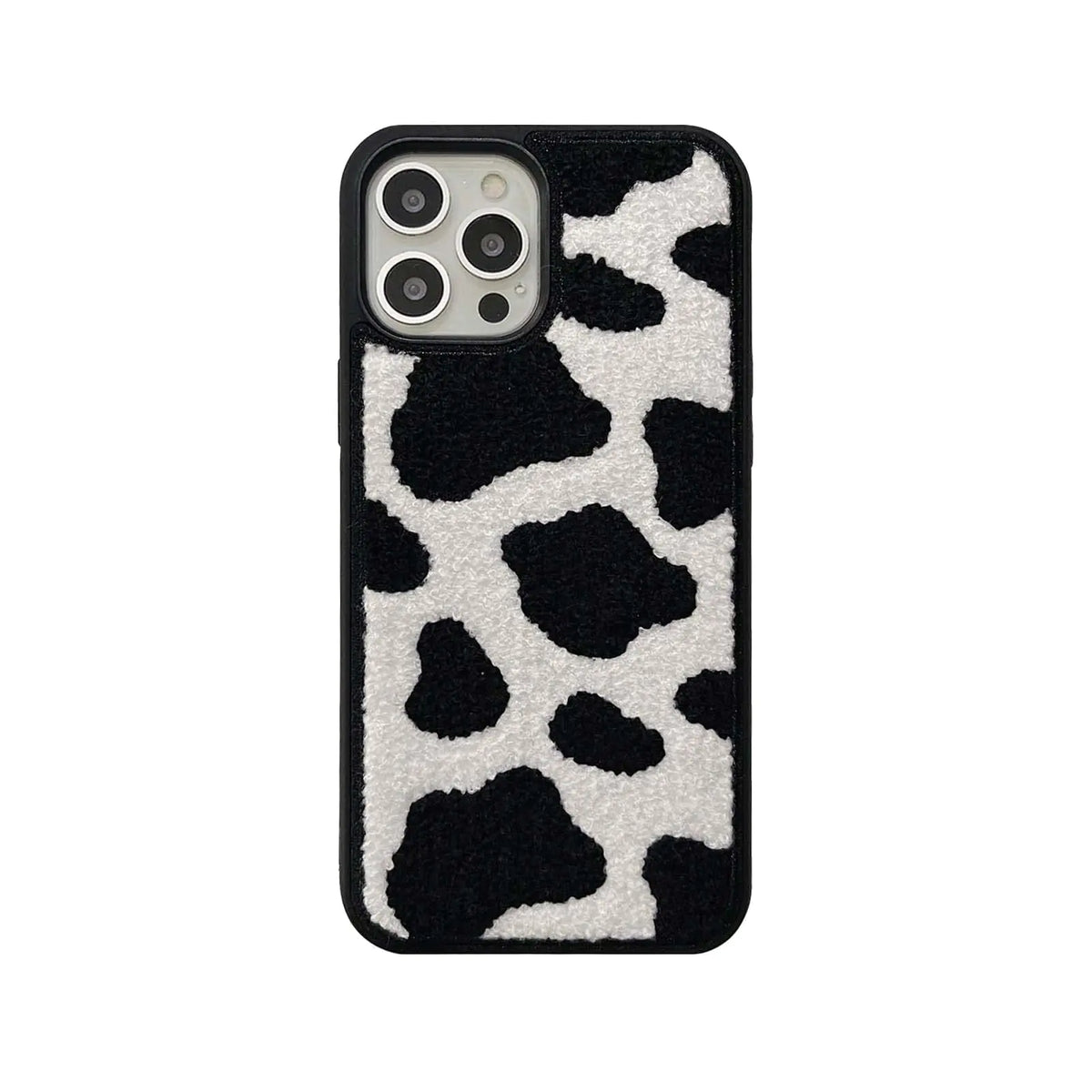 Cute Cow Print Fluffy Case for iPhone 15 Pro Max – Soft Fur Carpet, Warm & Stylish
