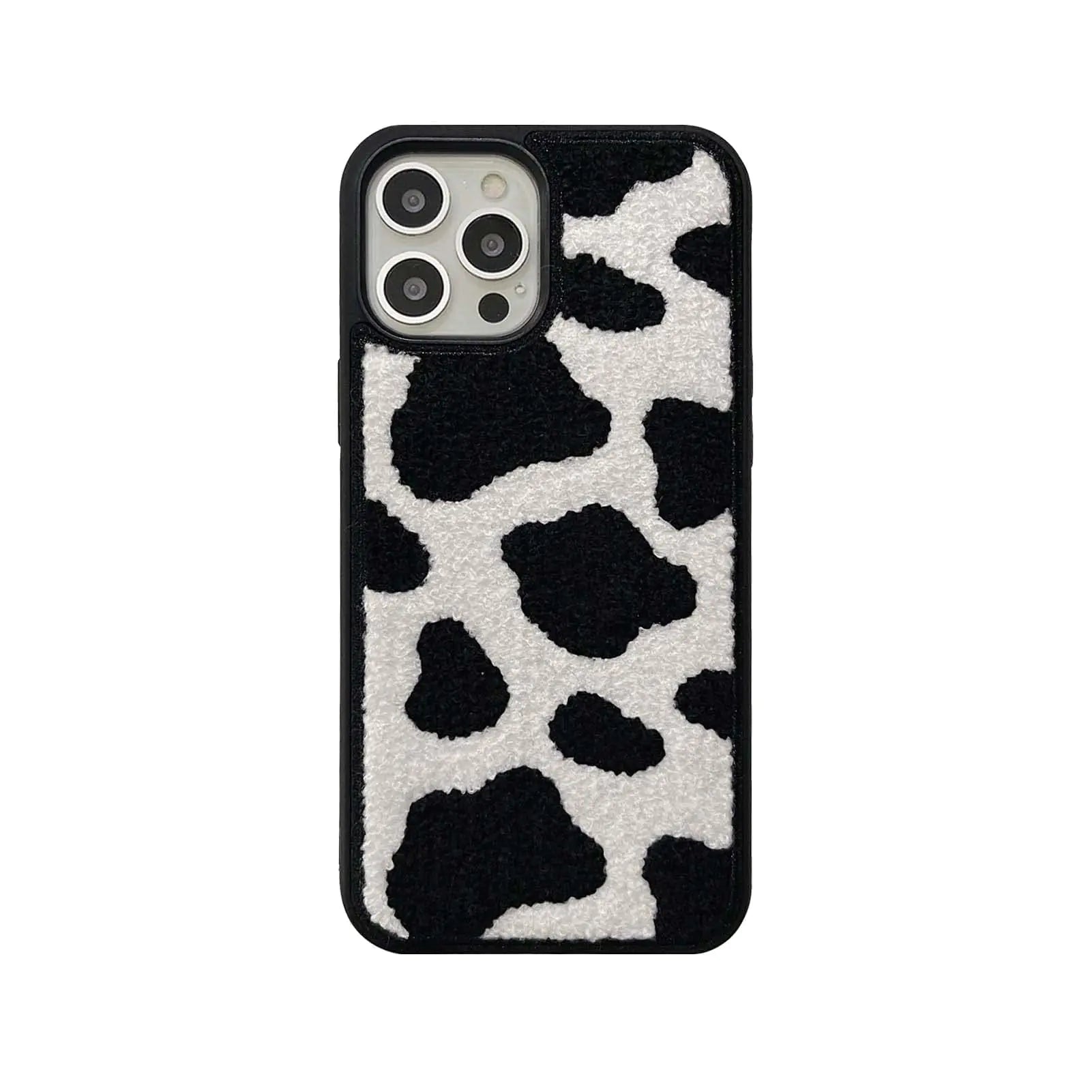 Cute Cow Print Fluffy Case for iPhone 15 Pro Max – Soft Fur Carpet, Warm & Stylish